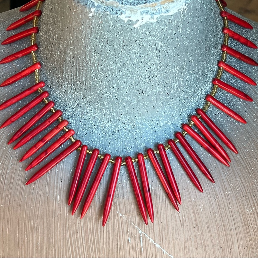 Red Beaded Spike Necklace